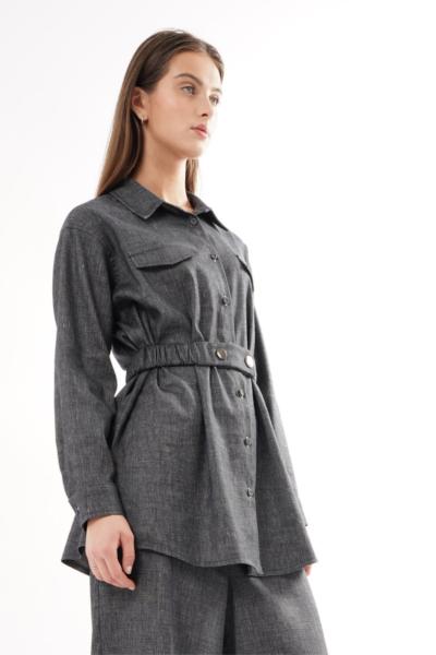 Ceremony 2026 Yaz Beli Lastik Kemerli Denim Keten Tunik orijinal