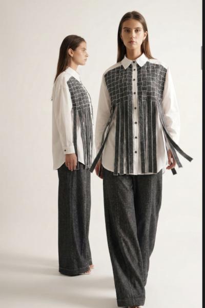 Ceremony 2026 Yaz Önden Denim Örgülü Paper Touch Gömlek Beyaz