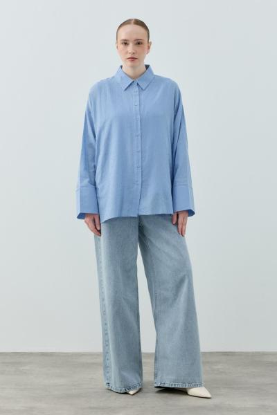 Merwish 2026 Yaz Pamuk Taşlı Gömlek Bebe Mavisi