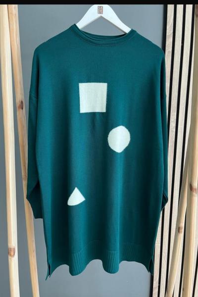 Şirin Geometrik Merserize Tunik Zümrüt