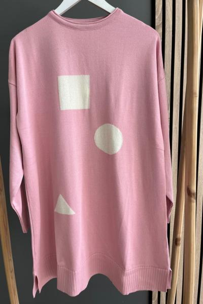 Şirin Geometrik Merserize Tunik Pembe