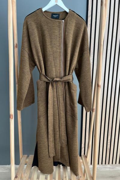 Ceremony Fermuarlı Kuşaklı Keçe Kap Hardal Sarısı