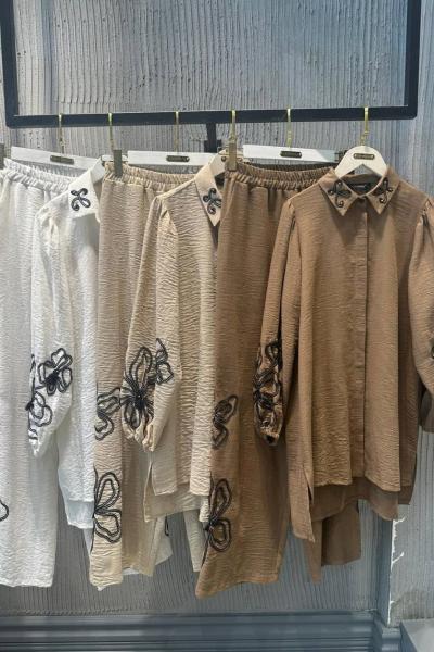 Ceremony Keten Pantolonlu Takım Taş Rengi