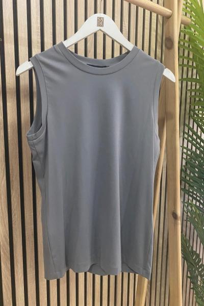 Ceremony Kolsuz Bambu Kısa Bluz Gri