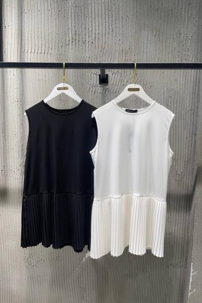 Ceremony Sandy Krep Piliseli Tunik Siyah