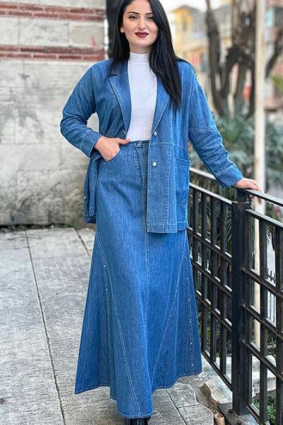 Ceremony Denim Önden Fermuarlı Etek Kot (Denim)