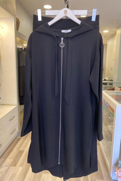 Ahi Fermuarlı Krep Takım Siyah