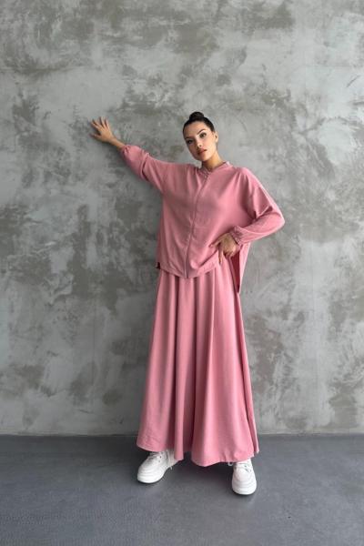 SADE Ayrobin Kısa Ceket Pantolonlu Takım Pudra