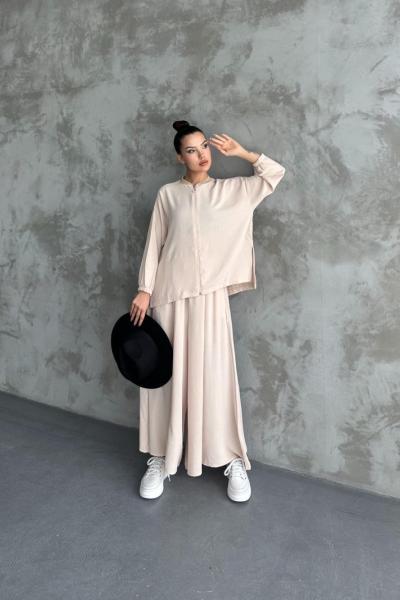 SADE Ayrobin Kısa Ceket Pantolonlu Takım Bej