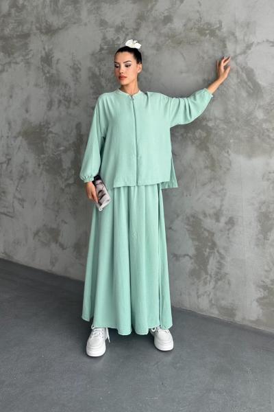 SADE Ayrobin Kısa Ceket Pantolonlu Takım Mint Yeşili