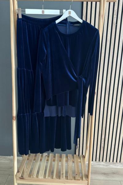 Ceremony Kadife Bağlamalı Etekli Takım Lacivert