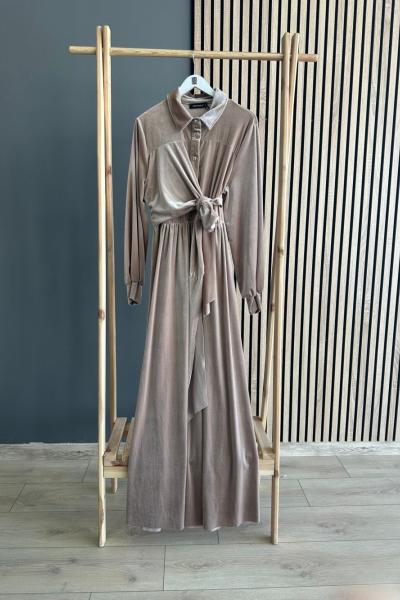 Ceremony Bağlamalı Yarım Düğme Kadife Elbise Bal