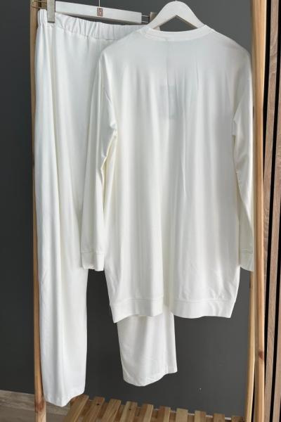 Ceremony Basic Bambu Pantolon Takım  Beyaz