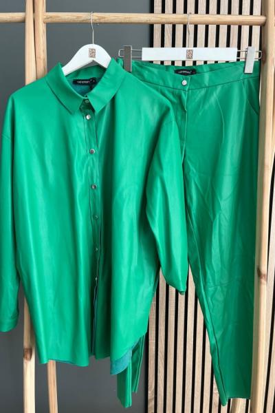 Ceremony Basic Deri Gömlek Pantolon Yeşil