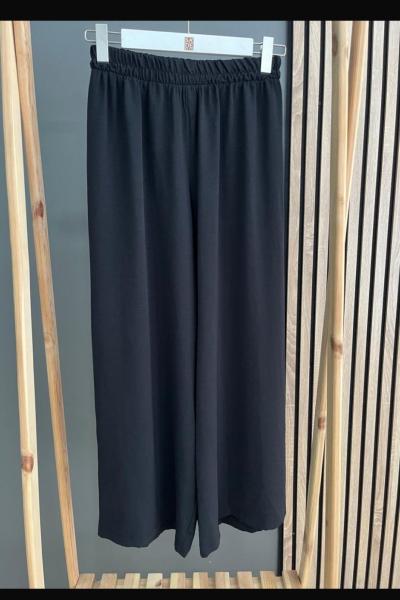 Sade Butik Beli Lastikli Bol Paça Pantolon Siyah