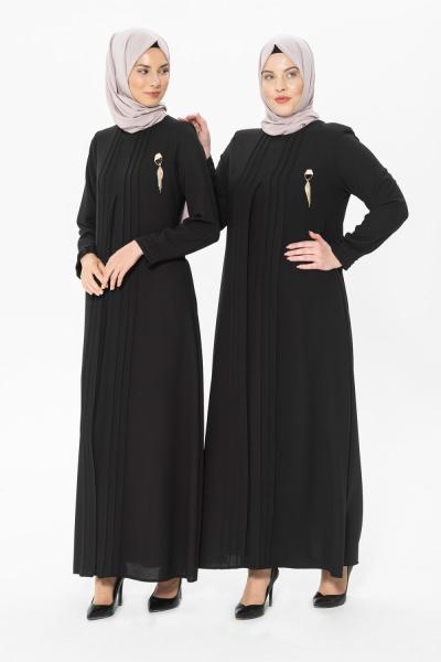 Beyza  A Pilise Nervür Detaylı Sade Elbise Siyah