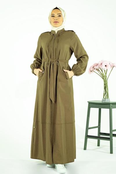 Beyza Buca Üçgen Aksesuar Detaylı Seyyar Kuşaklı Cupra Ferace Haki