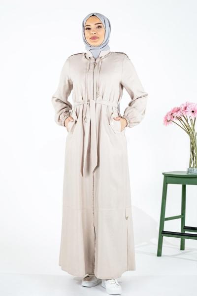 Beyza Buca Üçgen Aksesuar Detaylı Seyyar Kuşaklı Cupra Ferace Taş Rengi