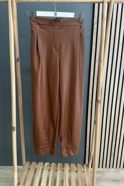 Ceremony Bilek Pileli Deri Pantolon Acı Kahve