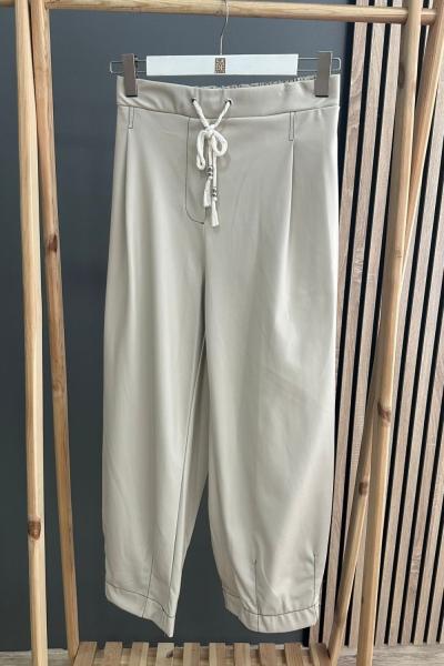 Ceremony Bilek Pileli Deri Pantolon Taş Rengi