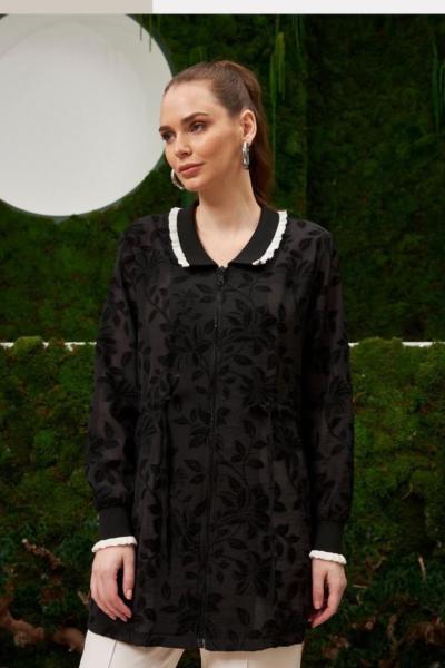 BM İstanbul Desenli Beyaz Yaka Ceket Siyah