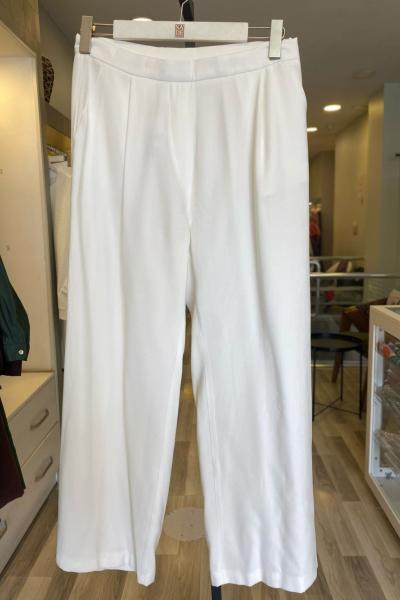 BM İstanbul Kemerli Tensel Bol Paça Pantolon  Ekru