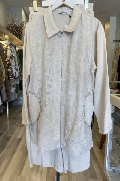 BM İstanbul Cepleri Boncuk Detaylı Önü Dantel Takım  Bej