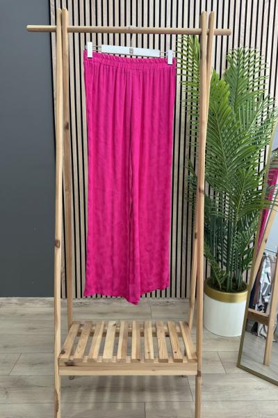 BM İstanbul Jakarlı Kendinden Desenli Pantolon  Pembe