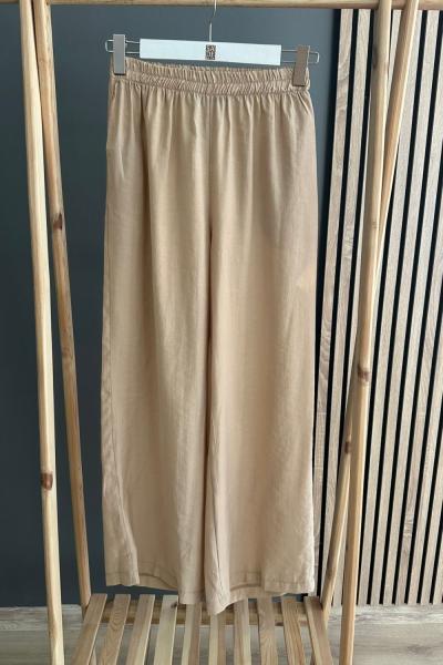 Ceremony Bol Paça Beli Lastikli Pantolon Krem