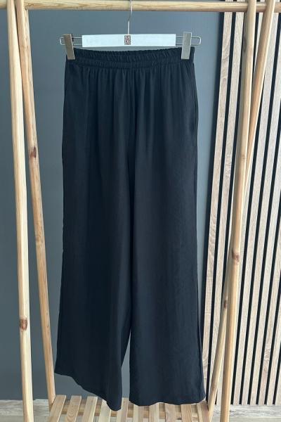 Ceremony Bol Paça Beli Lastikli Pantolon Siyah