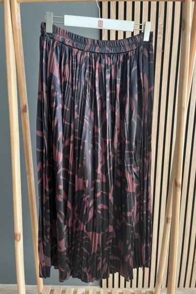 Ceremony Yaprak Desen Kraşlı Saten Etek Kahverengi