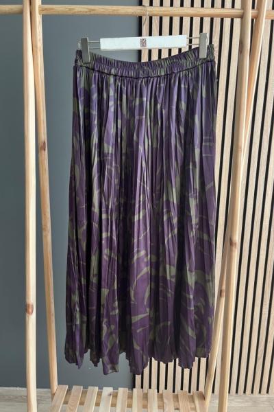 Ceremony Yaprak Desen Kraşlı Saten Etek Mor