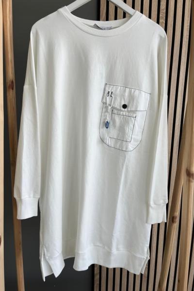 Puane Cebi Aksesuarlı Sweat Shirt Beyaz