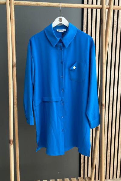 Puane Cep Detaylı Tunik Mavi