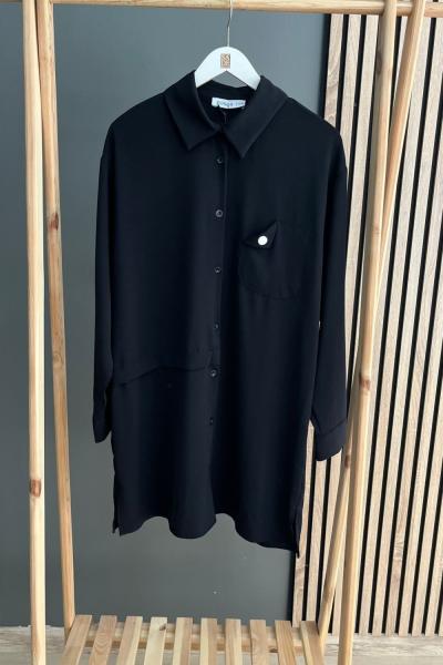 Puane Cep Detaylı Tunik Siyah