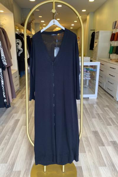 Ceremony Önden Kemik Düğmeli Uzun Soğuk İplik Hırka Siyah