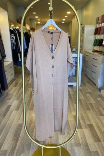 Ceremony Önden Kemik Düğmeli Uzun Soğuk İplik Hırka Camel