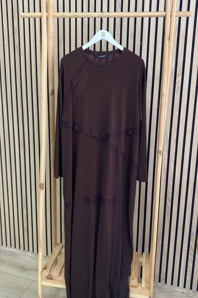 Ceremony Çok Parçalı Örme Krep Tam Boy Elbise Kahverengi