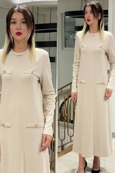 Ceremony Önden Dört Metal Düğmeli Çelik Elbise Süt Köpüğü