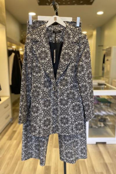 Ceremony Önden Tek Taş Düğmeli Dantel Jakar Pantolon Takım Karışık Desenli