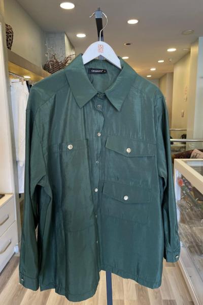 Ceremony Üç Cepli Önden Düğmeli Dubai Gömlek  Yeşil