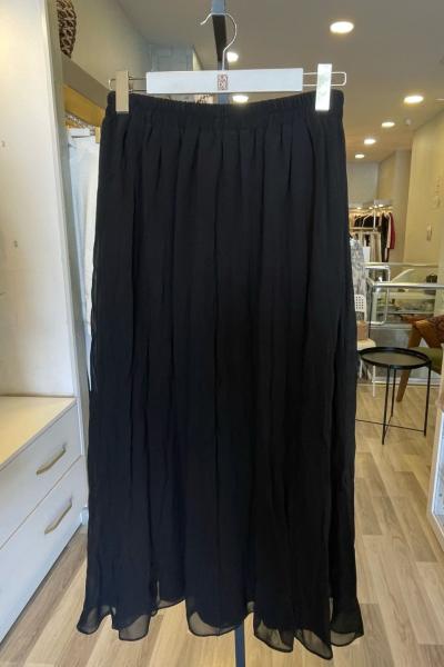 Ceremony İçi Sandy Şifon Kraşlı Beli Lastikli Etek  Siyah