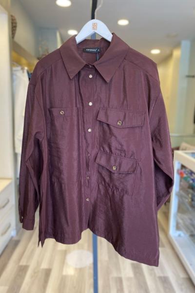 Ceremony Üç Cepli Önden Düğmeli Dubai Gömlek  Acı Kahve