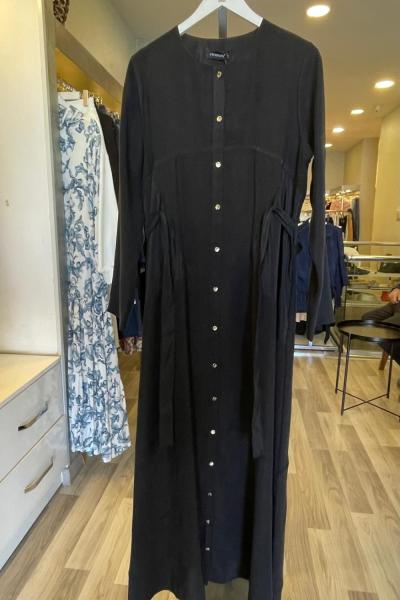 Ceremony Üçgen Kuplu Önden Düğmeli Kuşak Kemer Detaylı Pasion Elbise Siyah