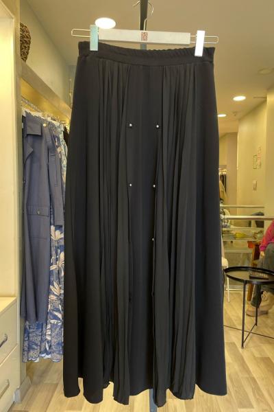 Ceremony Önü İnce Ve Kraş Şifon Detaylı Beli Lastikli Vien Etek  Siyah