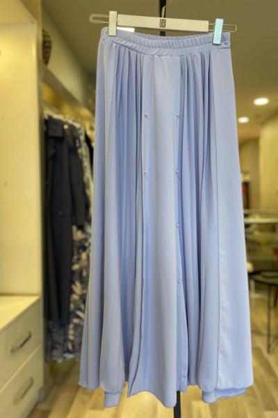 Ceremony Önü İnce Ve Kraş Şifon Detaylı Beli Lastikli Vien Etek  Lila