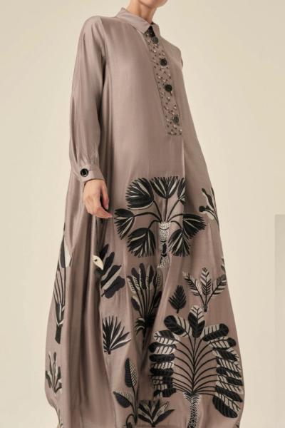 Ceremony Önü Yarım Patlı Viskon Jakar Elbise  Vizon