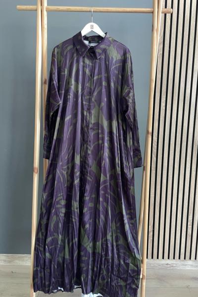 Ceremony Önden Düğmeli Saten Uzun Elbise Mor