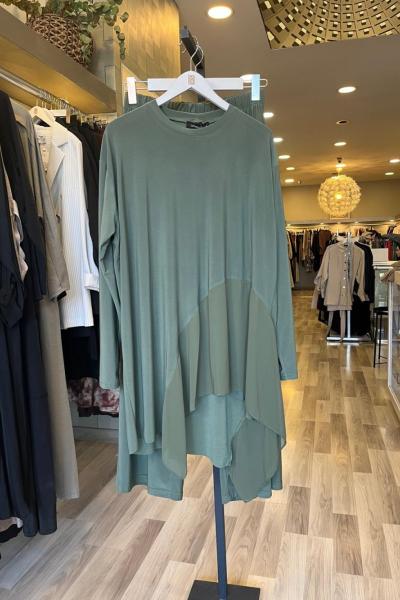 Ceremony Önü Yarım Ay Şifon Bol Paça Sandy Pantolon Takım  Haki