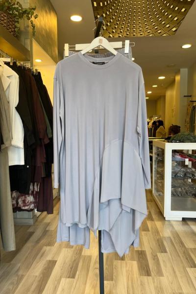 Ceremony Önü Yarım Ay Şifon Bol Paça Sandy Pantolon Takım  Gri